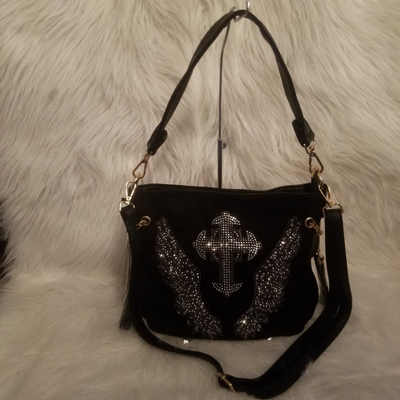 RHINESTONE CROSS WINGED HOBO - Picture 3 of 8